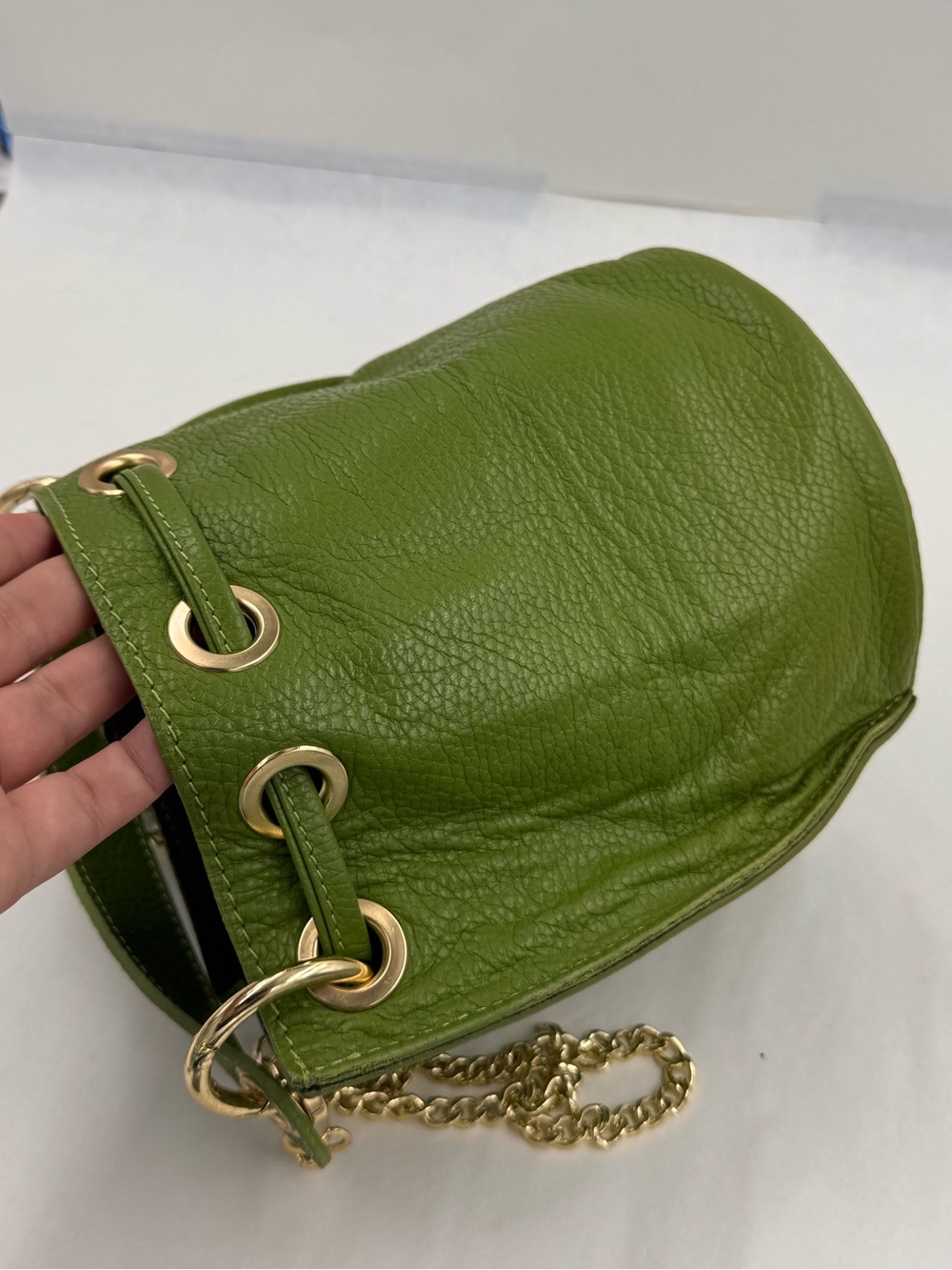 Anna Paola Gorgeous Green Leather Drawstring Bucket Bag, Made in Italy - Picture 16 of 16